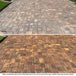 a before and after of red pavers restored using the trident 1 2 3 method and sealed with hurricane cat 5 deep enhancing sealer for concrete and pavers